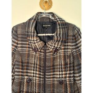 Revue Womens Plaid Cropped Jacket Grey Blue Orange Zip Front Portrait Collar L